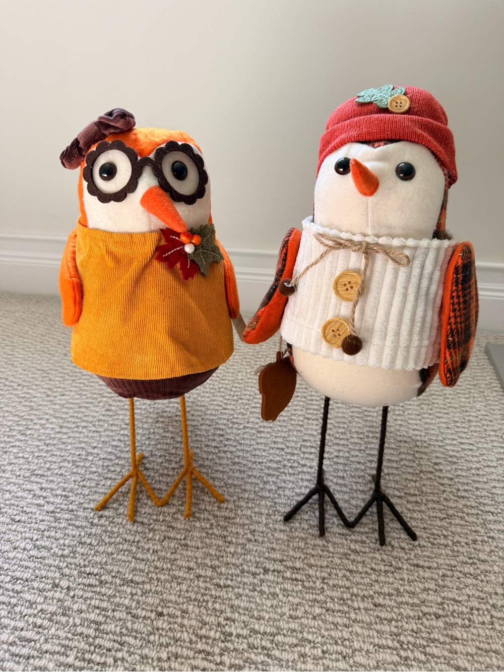 Extra Large Set Of 2 Harvest Fabric Birds – Fall Decor – New With Tags